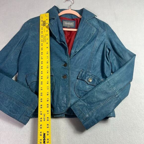 Wilsons Jacket Womens L Turqouise Leather Boho Western Long sleeve Single Vent - Picture 4 of 8